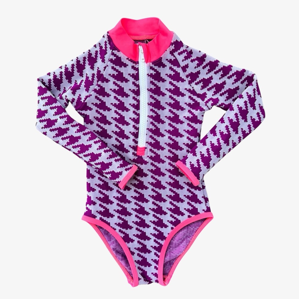 Minny Wet Girls Rumi Houndstooth Zip Front Rashguard One Piece 4